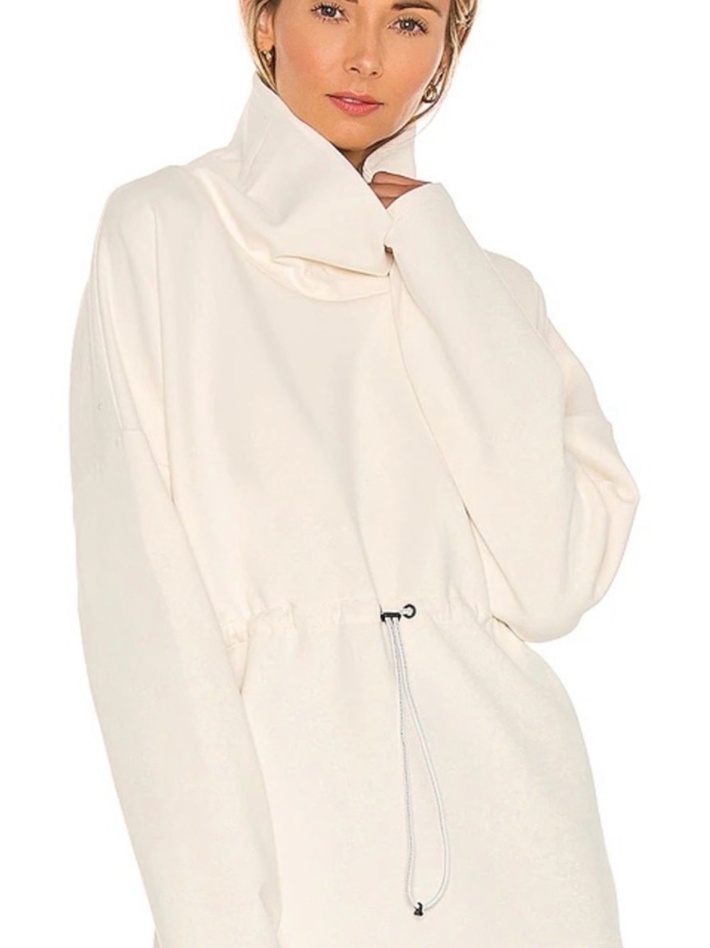 Varley Ivory Freya Funnel-Neck Sweatshirt with Drawstring Waist